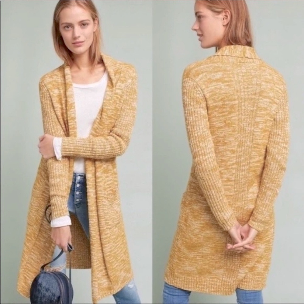 Anthropologie Abigail Duster Knit Open Front Longline Cardigan Marled